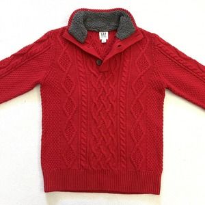 Gap Kids Modern Red Cable Knit Cotton Blend Sherpa Lined Collar Sweater Top XL